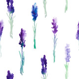 Fototapeta Motyle - Watercolor Seamless pattern with lavender flowers