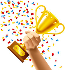 Wall Mural - hand holding a winner trophy cup award