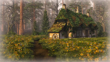 Hut On The Edge Of The Forest, 3d Cg