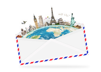 Fototapete - illustration of an envelope full of famous monument