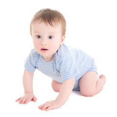 Wall Mural - baby boy toddler crawling isolated on white