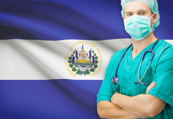 Surgeon with national flag on background series - El Salvador