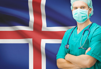 Wall Mural - Surgeon with national flag on background series - Iceland