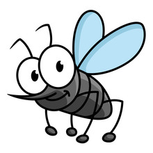 Funny Smiling Gray Mosquito Cartoon Character