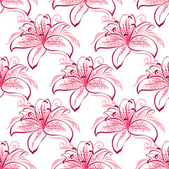 Wall Mural - Pink and purple lilies seamless pattern