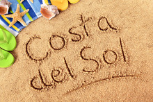 Costa Del Sol Words Written In Sand Spain Spanish Summer Vacation Holiday Photo