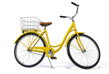 Yellow Vintage Style Bike Isolated On White Background