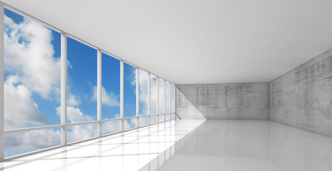 Wall Mural - 3d empty white open space interior with windows