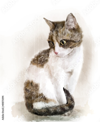 Naklejka na szafę portret kota - akwarela