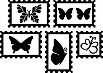 Wall Mural - Stamps with Butterflies