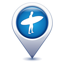 Sticker - surfer sur marqueur géolocalisation bleu