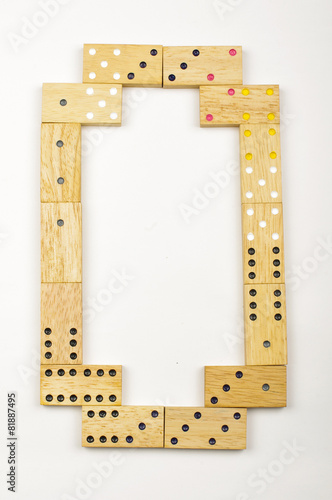 Alphabet letter O arranged from wood dominoes tiles isolated плакат