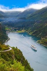 Wall Mural - Ship in Geiranger fjord - Norway