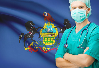 Surgeon with US state flag on background series - Pennsylvania