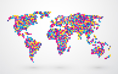 Wall Mural - world map made of different colored squares