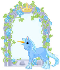 Wall Mural - Unicorn close to flower frame