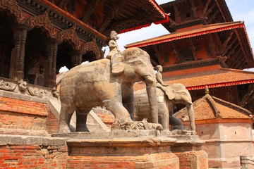 Sticker - statues of elephants in bhaktapur, kathmandu valley, nepal