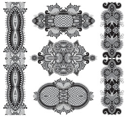 Poster - grey original hand draw line art ornate flower design