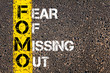 Social Media Acronym FOMO as FEAR OF MISSING OUT