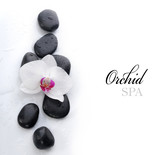 Fototapeta Storczyk - White orchid and spa stones