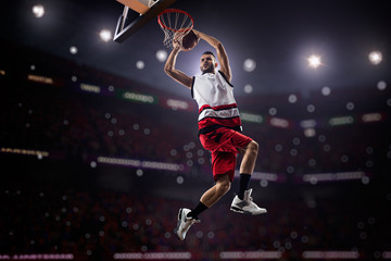 red Basketball player in action