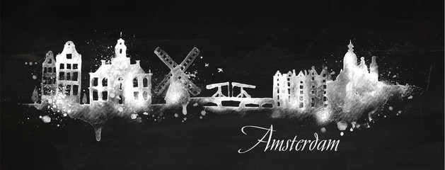 Canvas Print - Silhouette chalk Amsterdam