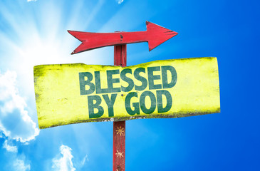 Wall Mural - Blessed By God sign with sky background