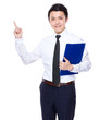 © leungchopan - Businessman hold with clipboard and finger point up