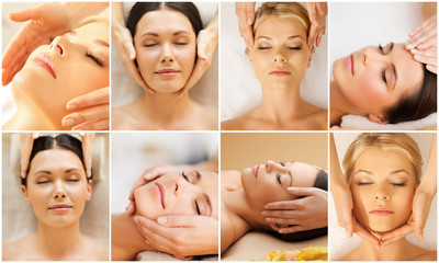 Wall Mural - women having facial treatment in spa salon