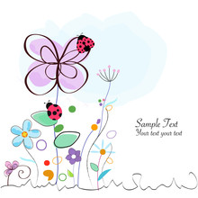 Floral Decorative Greeting Card With Ladybird Vector