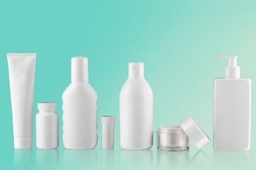 Canvas Print - Background. Collection of  various beauty hygiene containers on