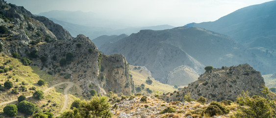 panoramic view to mountains valley on Crete in Greece