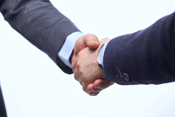 Wall Mural - Closeup of a business handshake, on white background