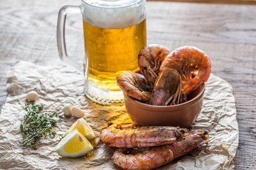 Sticker - Fried shrimps with glass of beer