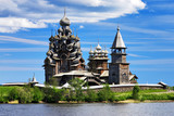 Fototapeta  - Wooden churches on island Kizhi on lake Onega, Russia