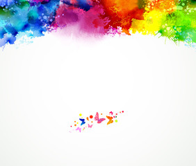 Aufkleber - Bright watercolor stains. Rainbow blend.