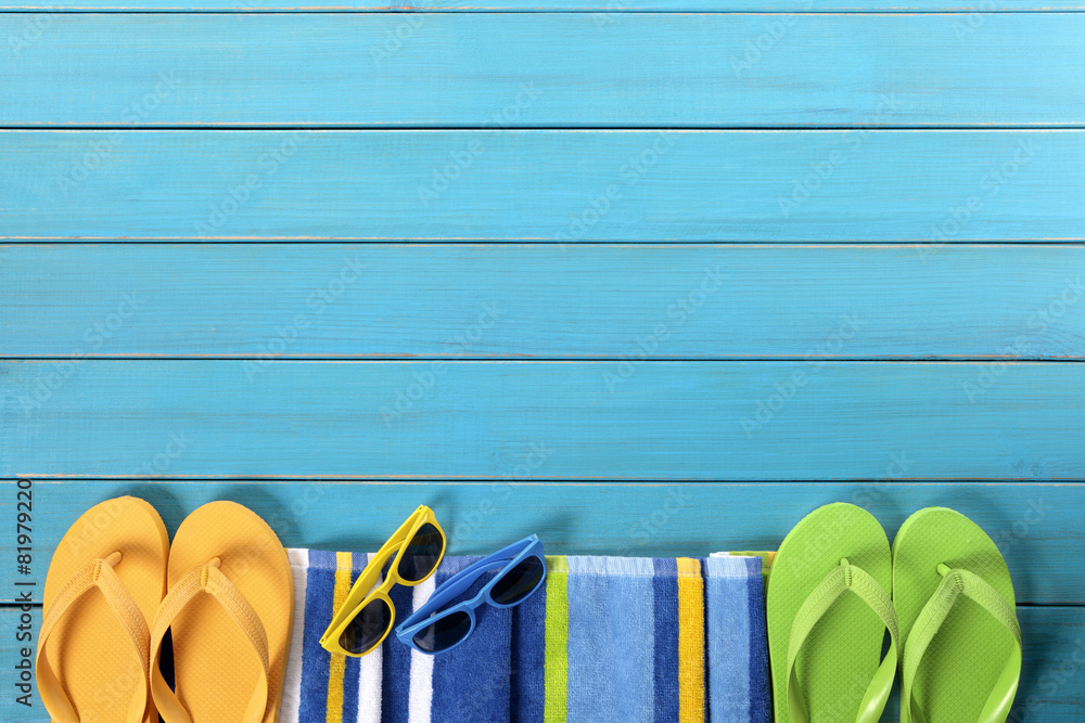 Beach border background summer vacation holiday with flip flops ...
