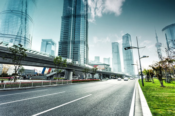 Poster - urban road and modern city skyline