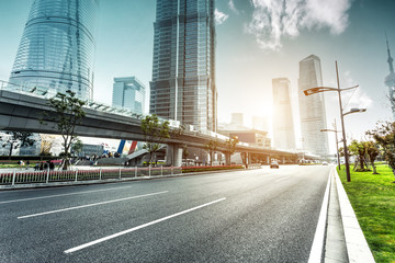 Poster - urban road and modern city skyline