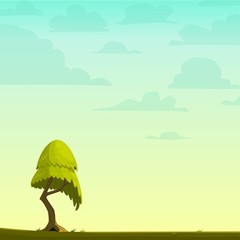 Wall Mural - Cartoon nature background with a tree. Vector illustration.