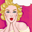 Pop Art illustration of blond girl with the speech bubble.