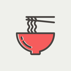 Noodles Bowl with a pair of chopsticks thin line icon