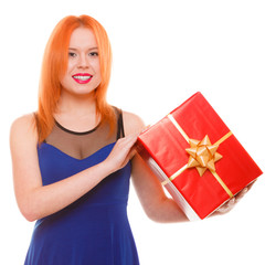 holidays love happiness concept - girl with gift box