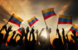 Silhouettes People Holding Flag Colombia Concept