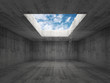 Ladder goes to the sky out from dark concrete interior, 3d