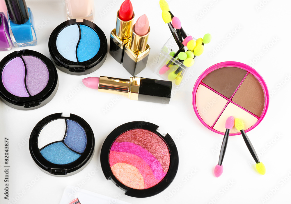 Different cosmetics isolated on white