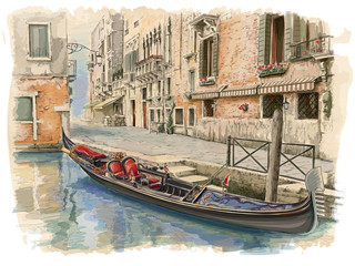 Wall Mural - Venice - Calle Fondamenta Megio. Ancient building & gondola