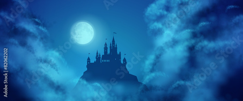 Plakat Fantasy wektor zamek Moonlight Sky