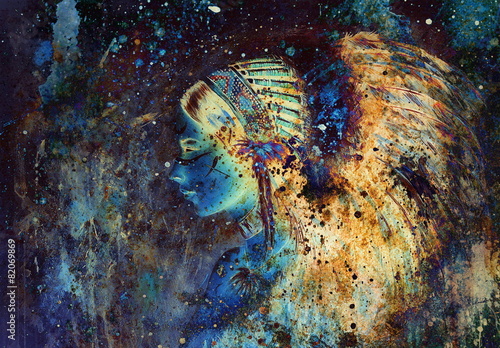 Fotomural collage painting of a young indian woman wearing a gorgeous