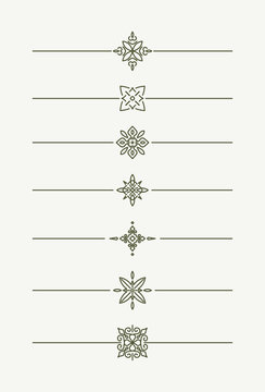 Set of 7 decorative vector mono line style text dividers - decor